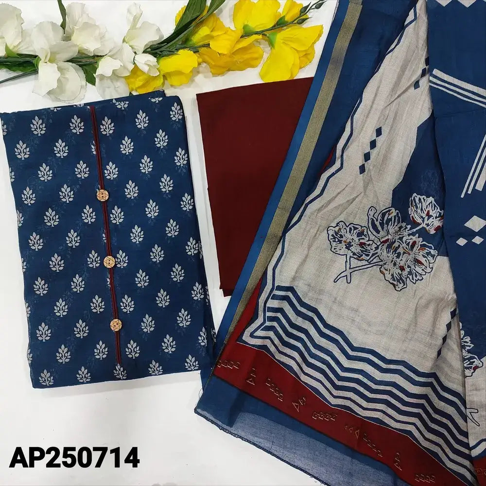 Blue printed chanderi silk cotton salwar material ap250714-Neidhal