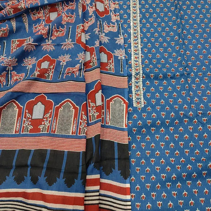 Blue printed cotton salwar material ap251011-Neidhal