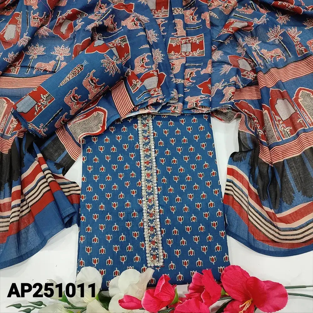 Blue printed cotton salwar material ap251011-Neidhal