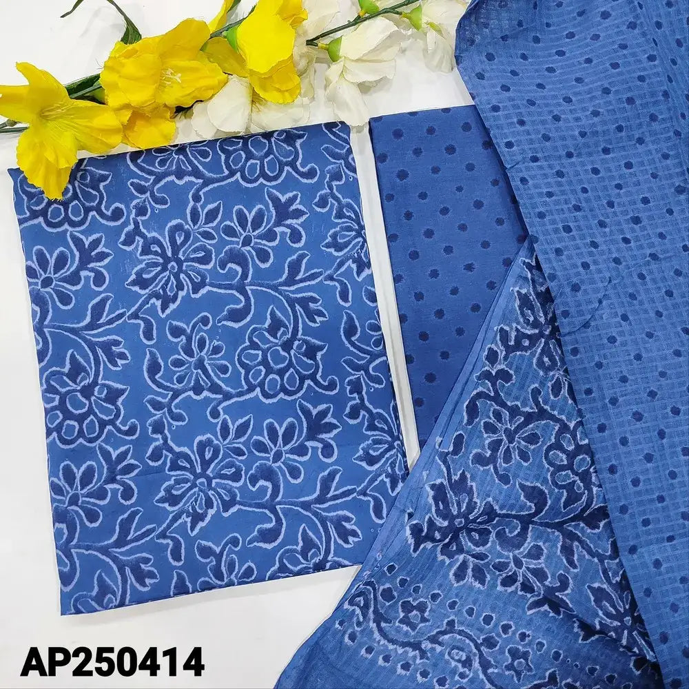 Blue printed satin cotton salwar material ap250414-Neidhal