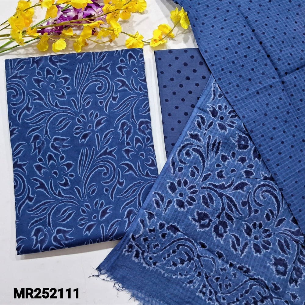 Blue printed satin cotton salwar material mr252111-Neidal