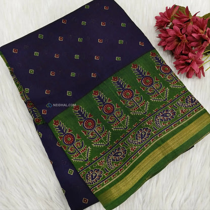 Blue printed semi chanderi silk cotton saree ns64-Neidhal