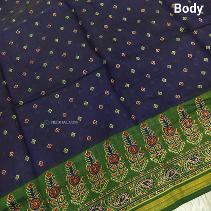 Blue printed semi chanderi silk cotton saree ns64-Neidhal