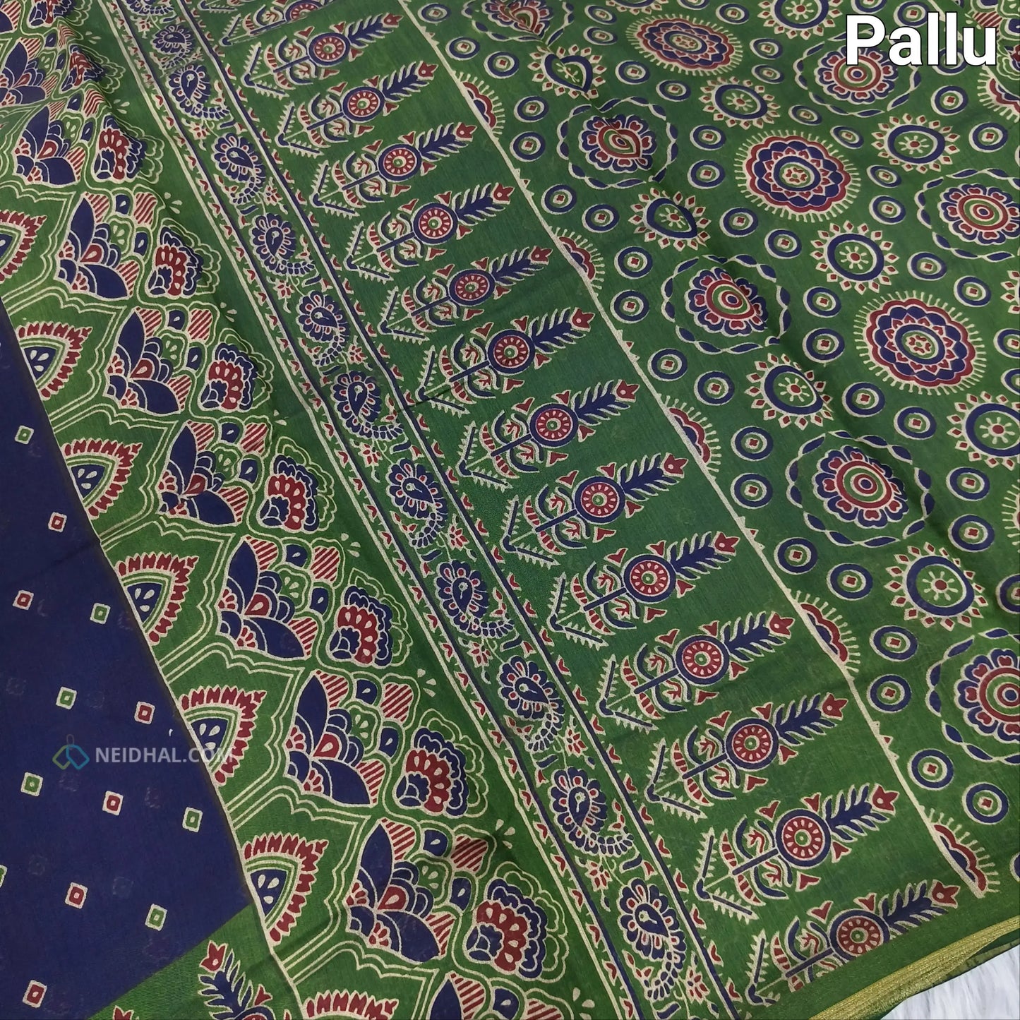 Blue printed semi chanderi silk cotton saree ns64-Neidhal