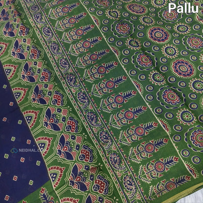 Blue printed semi chanderi silk cotton saree ns64-Neidhal