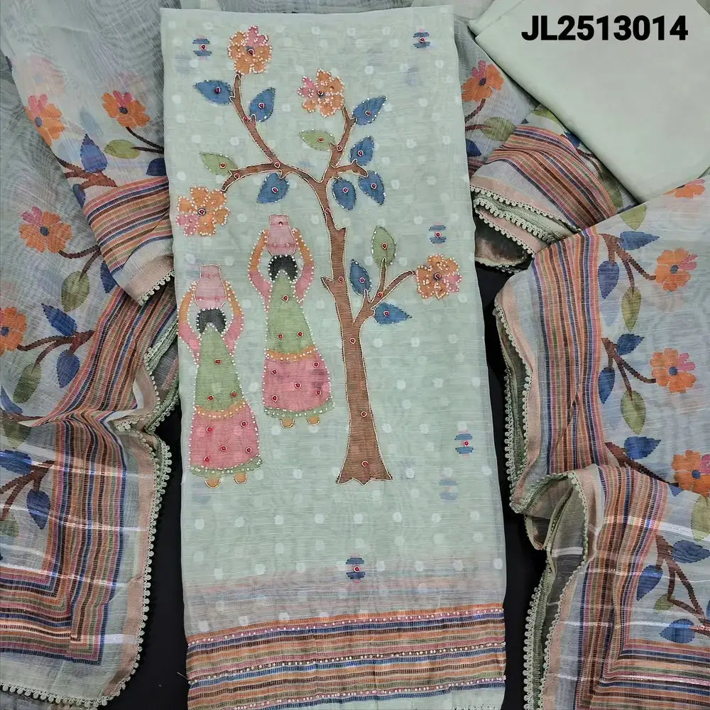 Blue printed slub organza salwar material jl251314-Neidhal