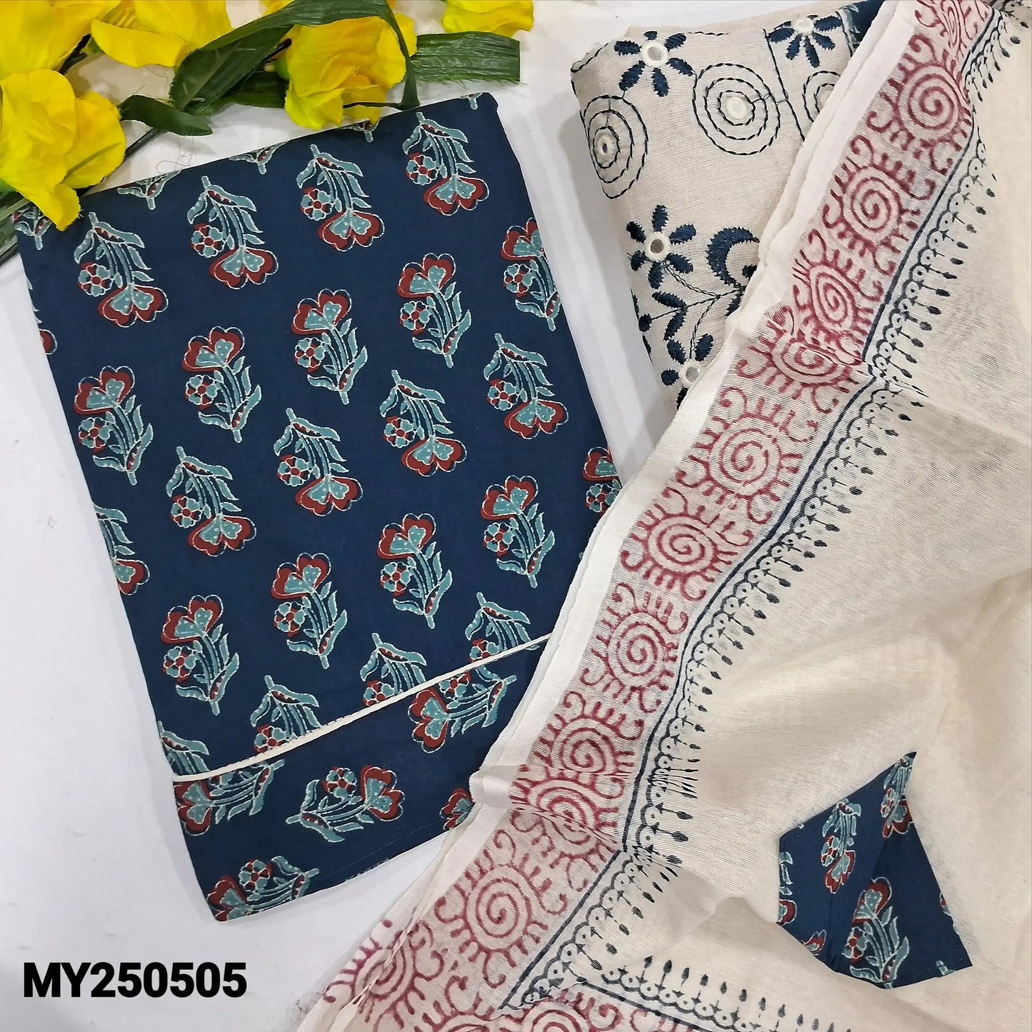 Blue printed soft cotton salwar material my250505-Neidhal