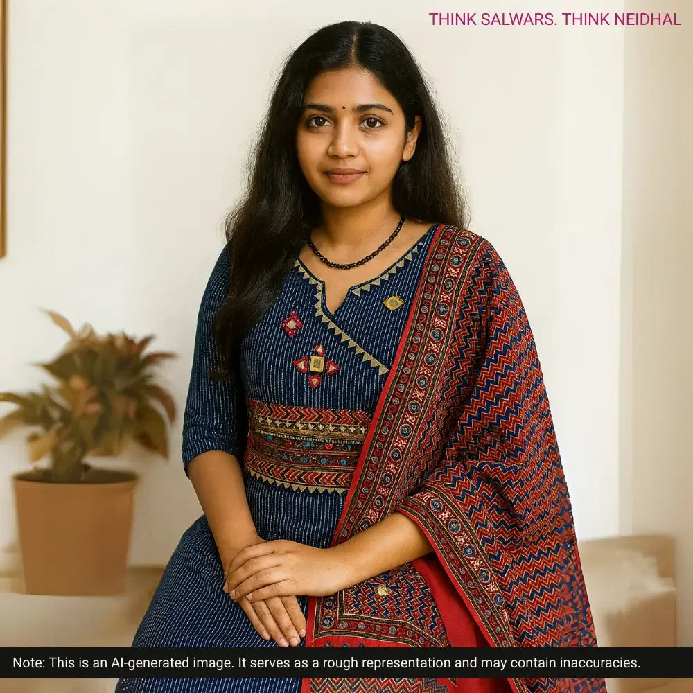 Blue pure kantha cotton salwar material ag252111 Neidhal