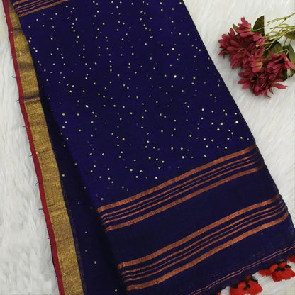 blue pure linen saree ns131-Neidhal
