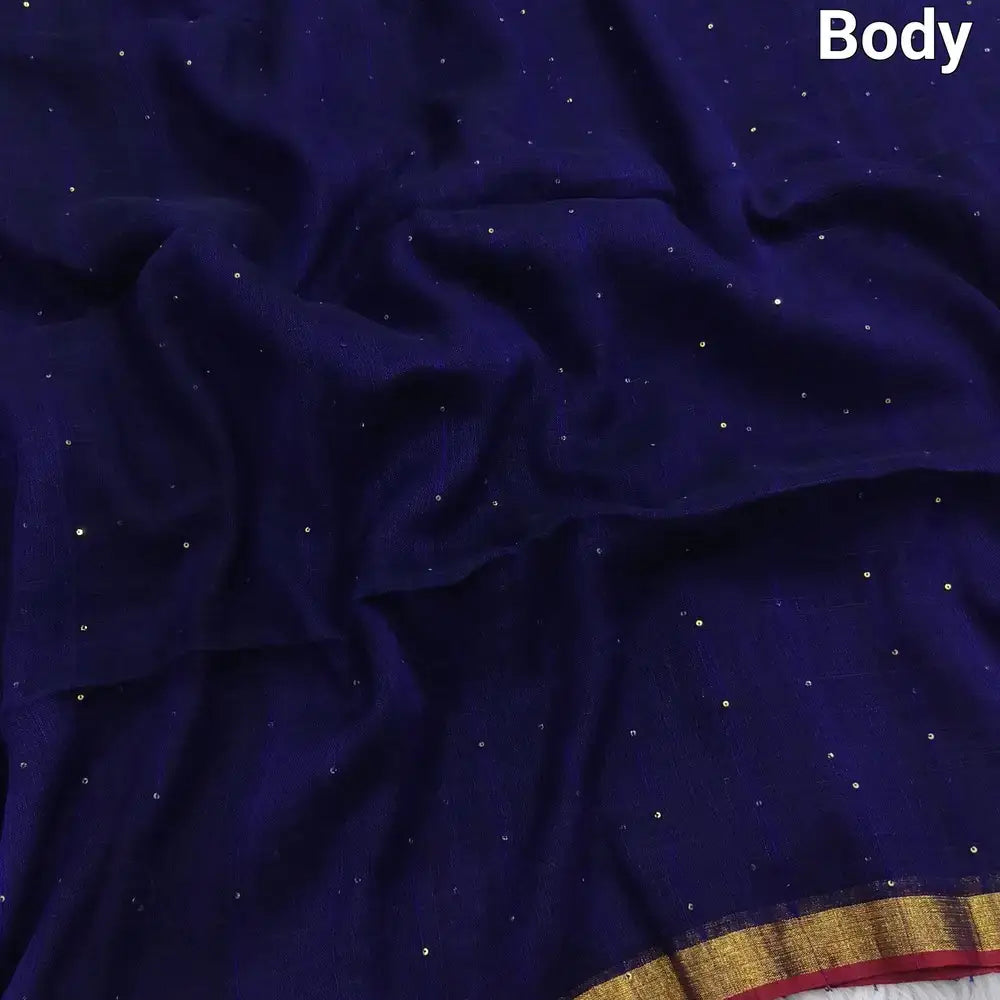 blue pure linen saree ns131-Neidhal