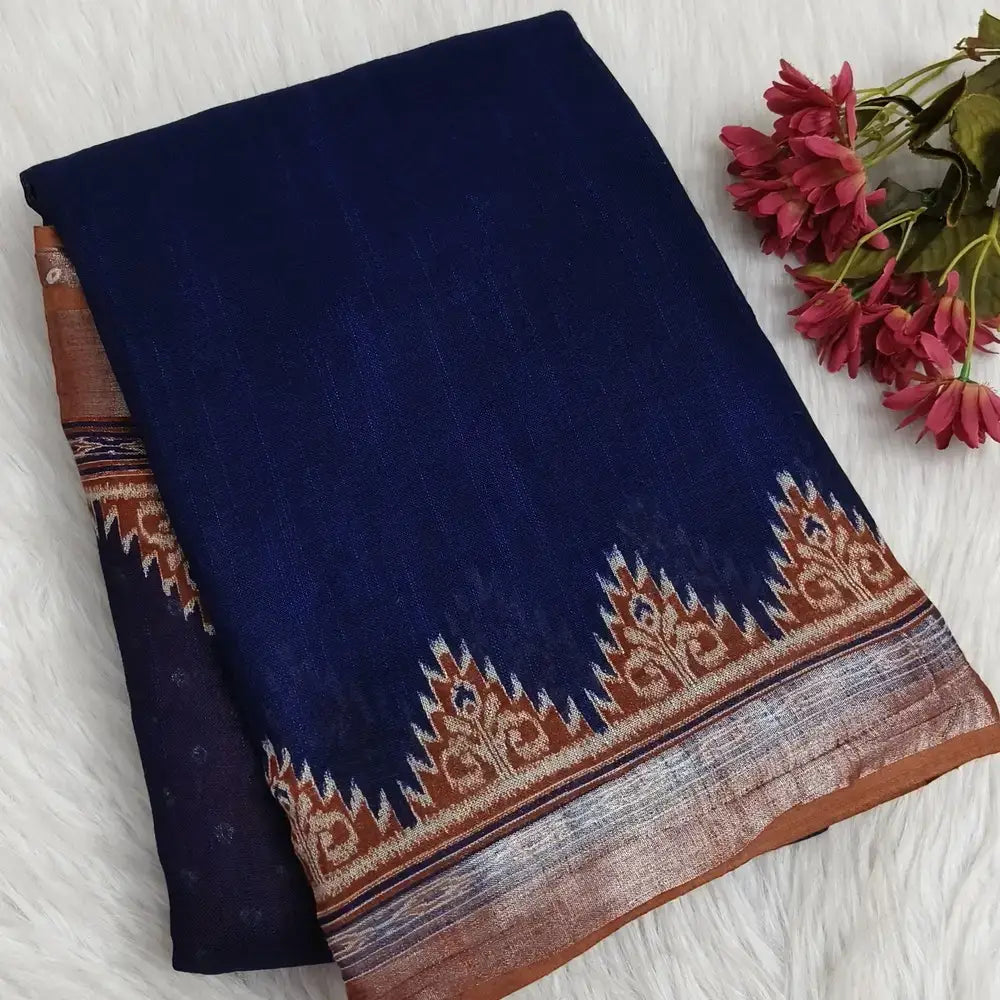 Blue semi linen saree ns196-Neidhal