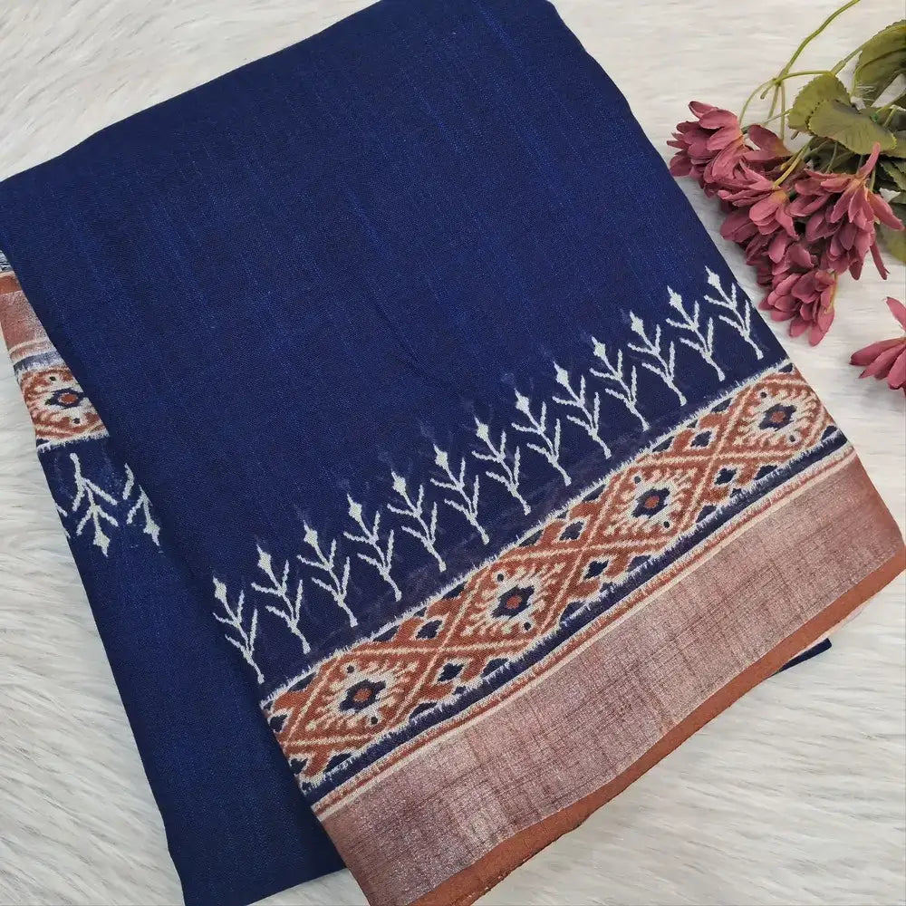 Blue semi linen saree ns202-Neidhal