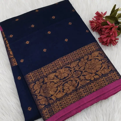Blue silk cotton saree ns179-Neidhal