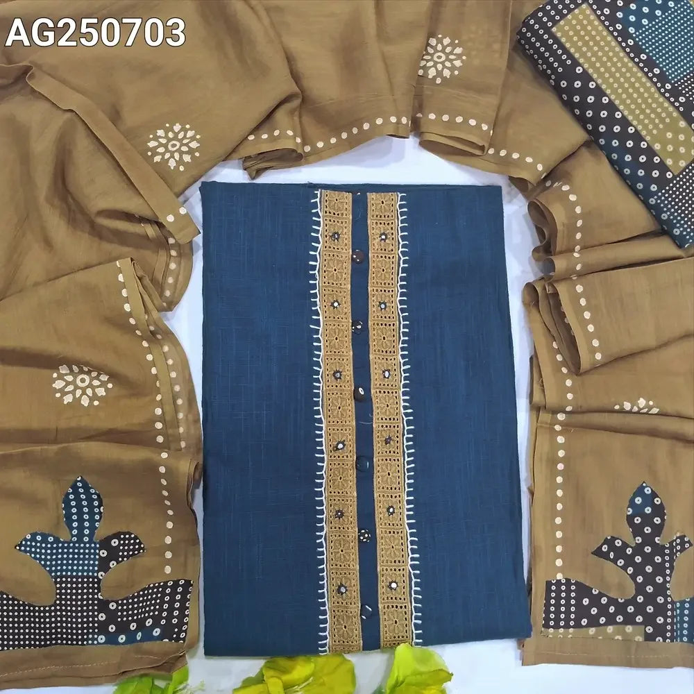 Blue slub cotton unstitched salwar material ag250702-Neidhal