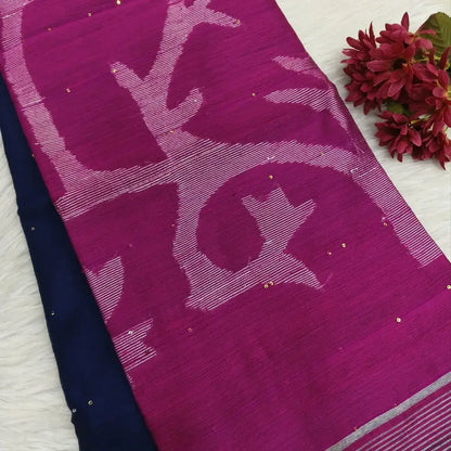 Blue slub silk cotton saree ns158-Neidhal