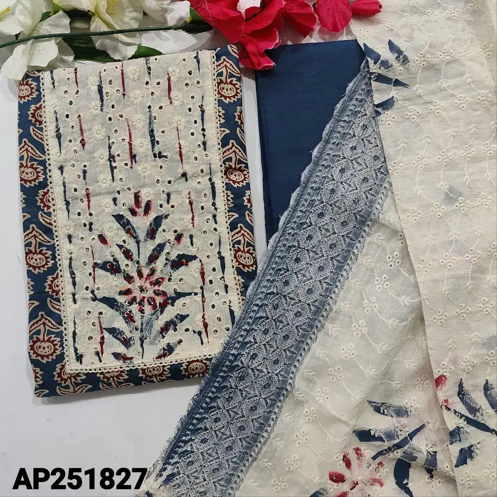 Blue Soft Cotton Salwar Material Schiffli Work AP251827- Neidhal