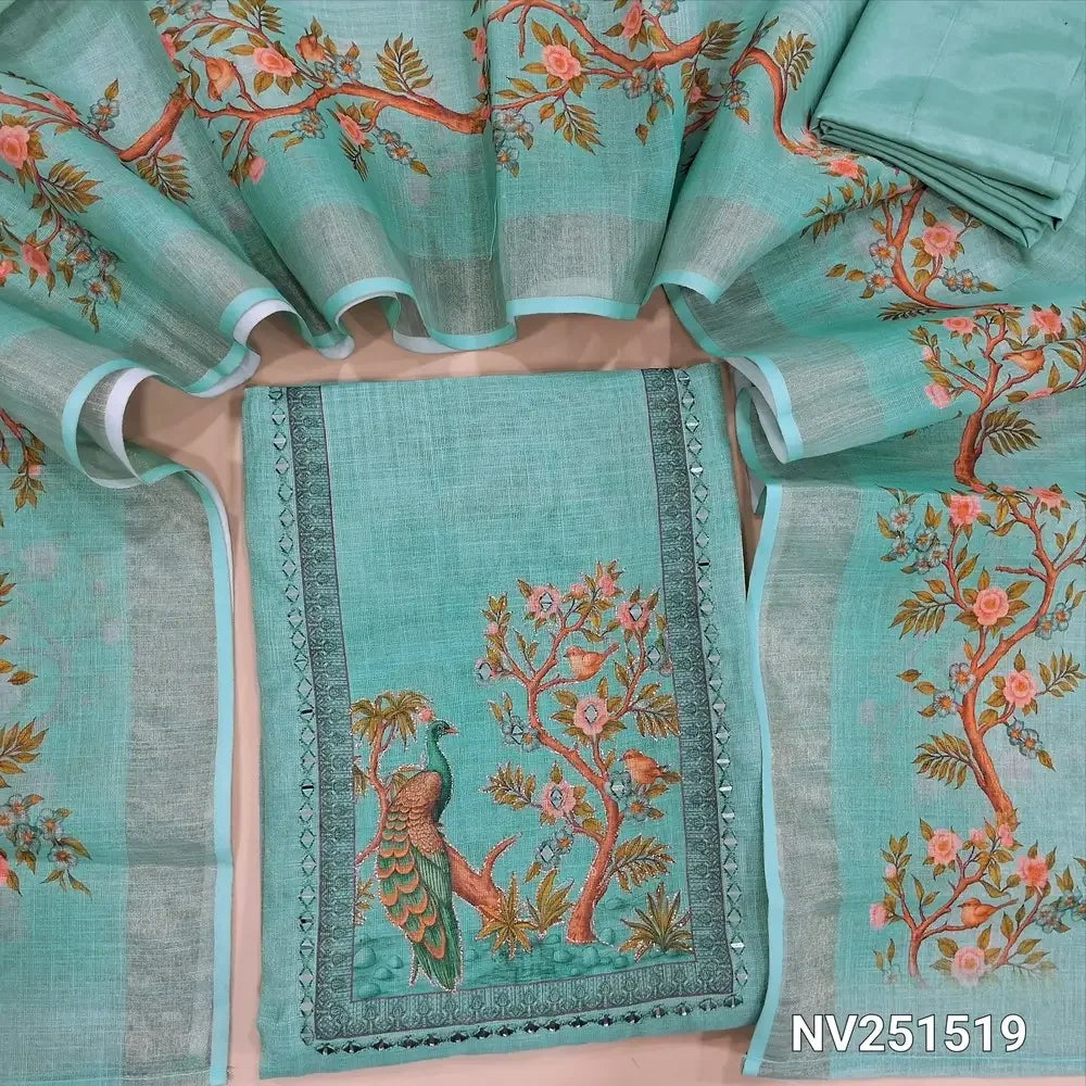blue tissue silk cottton unstitched salwar material nv251519-Neidhal