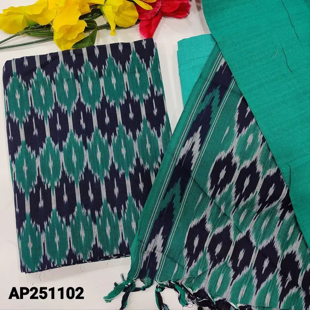 Blue turquoise green ikat woven handloom cotton salwar material ap251102-Neidhal
