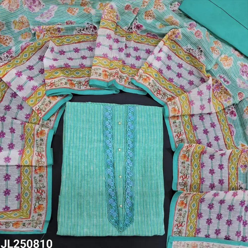 Blue vertical printed linen salwar material jl250810-Neidhal