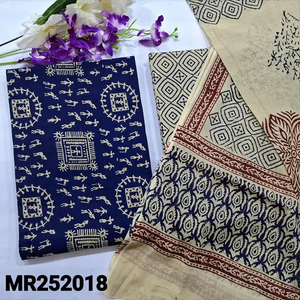 Blue warli printed cotton salwar material mr252018-Neidhal