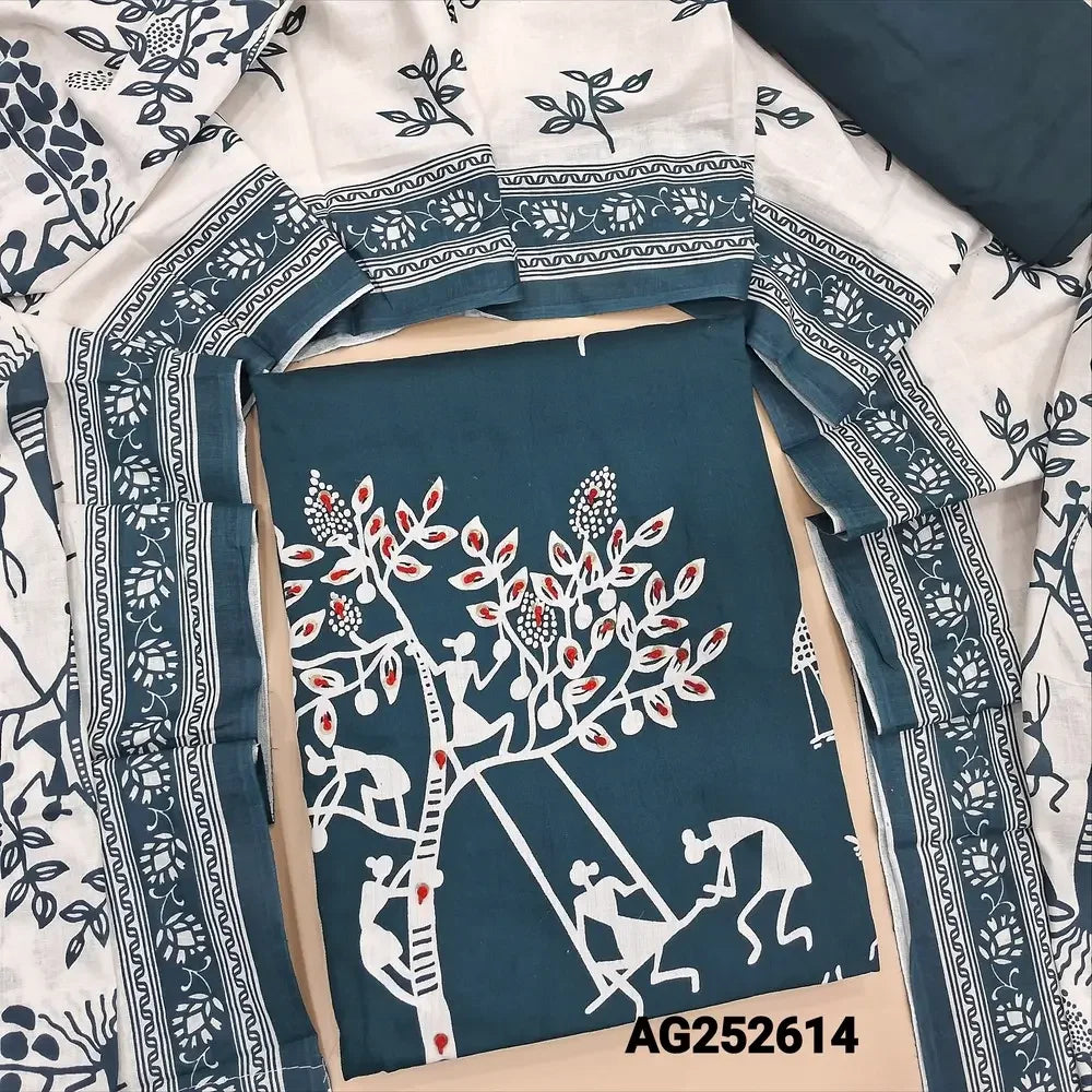 Blue warli printed satin cotton salwar material ag252614 Neidhal