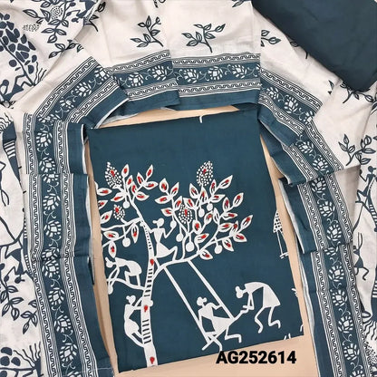 Blue warli printed satin cotton salwar material ag252614 Neidhal