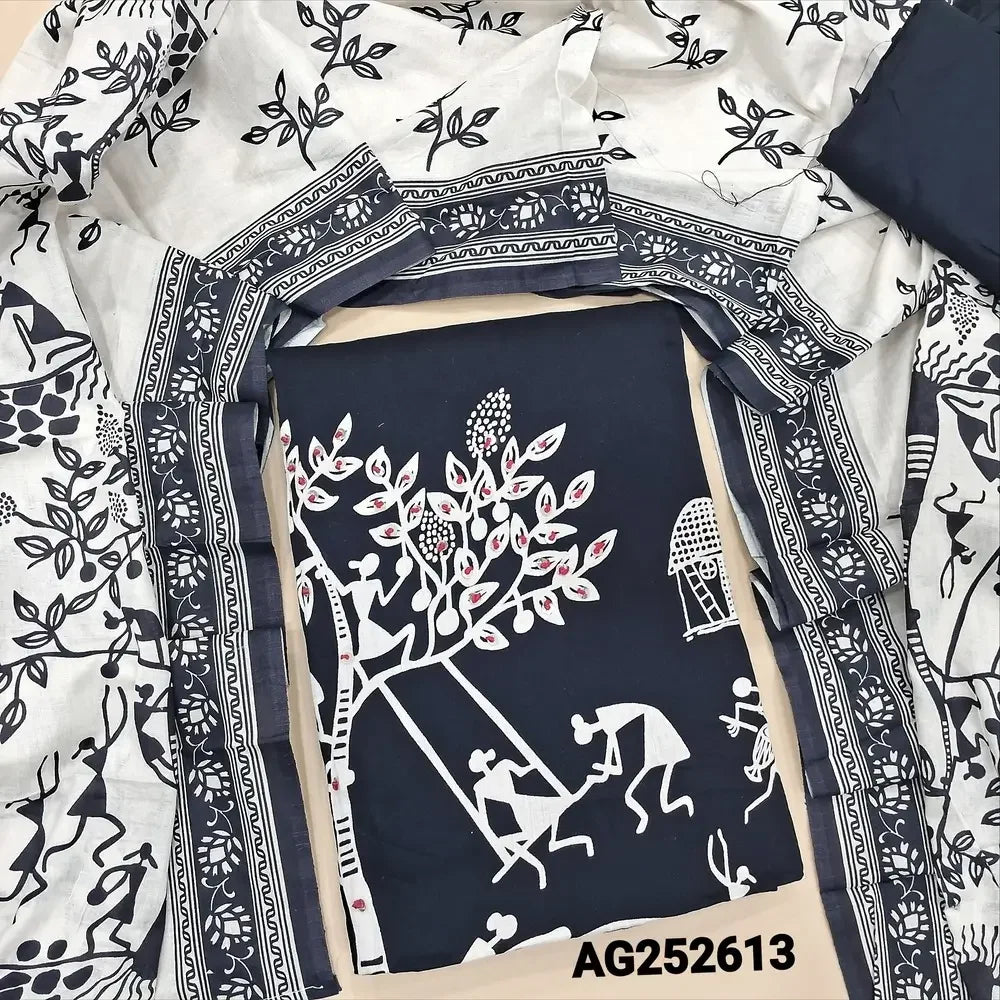 Blue warli printed satin cotton salwar material ag252614 Neidhal