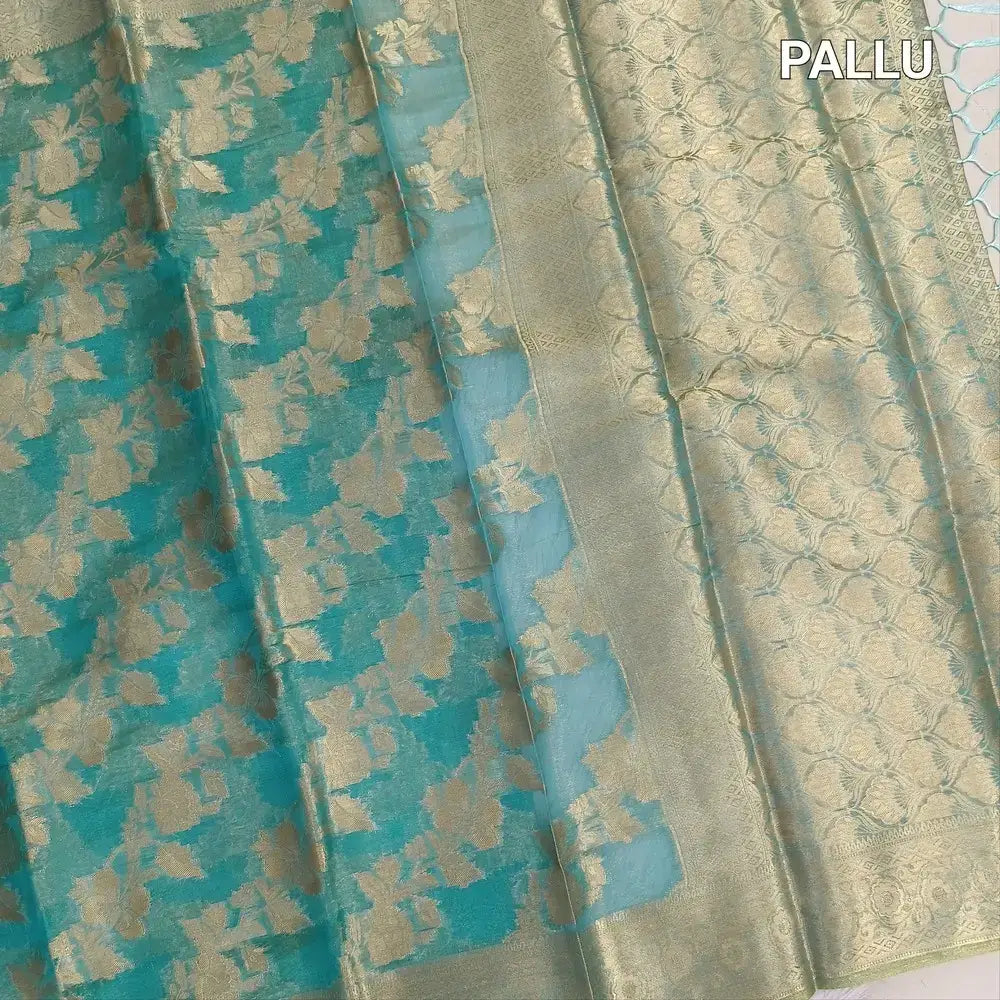 Blue with golden tint tissue organza saree ns221-Neidhal