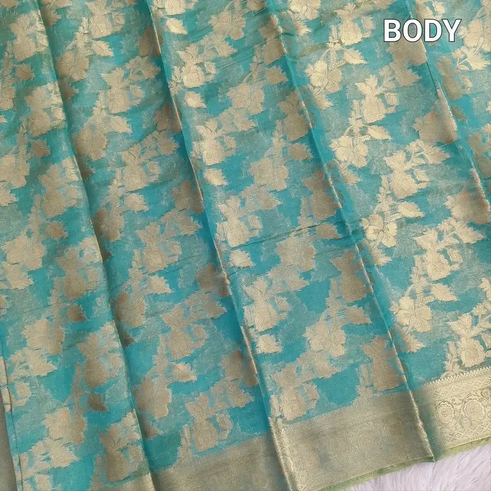 Blue with golden tint tissue organza saree ns221-Neidhal