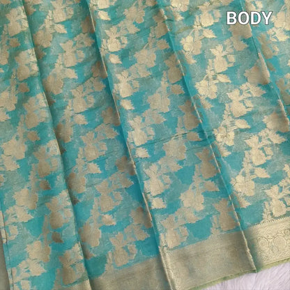 Blue with golden tint tissue organza saree ns221-Neidhal