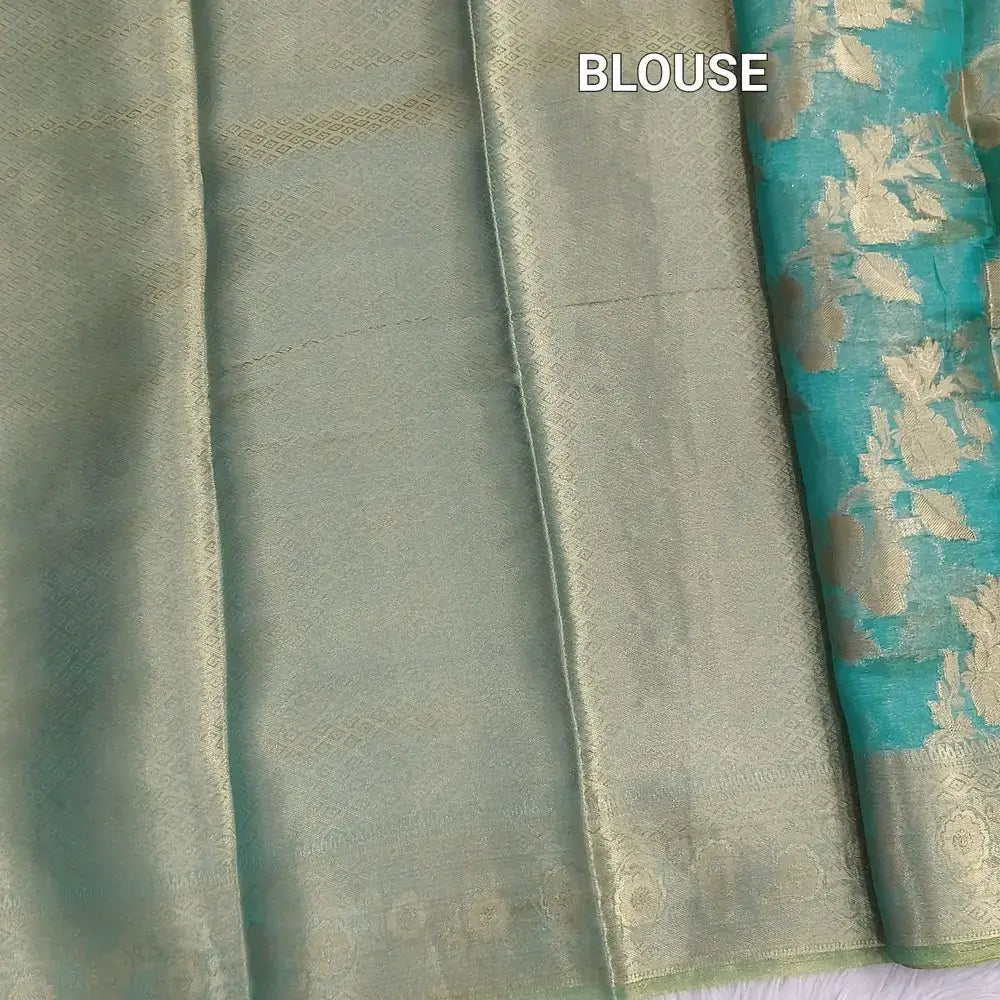 Blue with golden tint tissue organza saree ns221-Neidhal