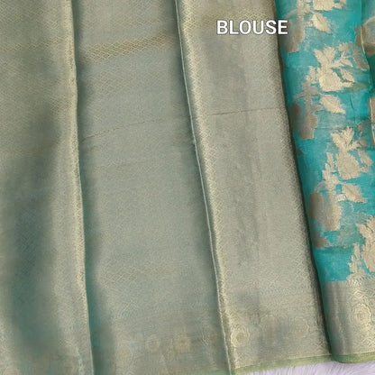 Blue with golden tint tissue organza saree ns221-Neidhal
