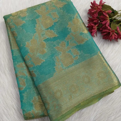 Blue with golden tint tissue organza saree ns221-Neidhal