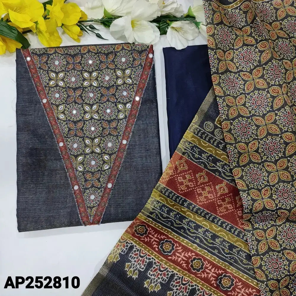 Blue with golden tint tissue silk cotton salwar material ap252810-Neidhal