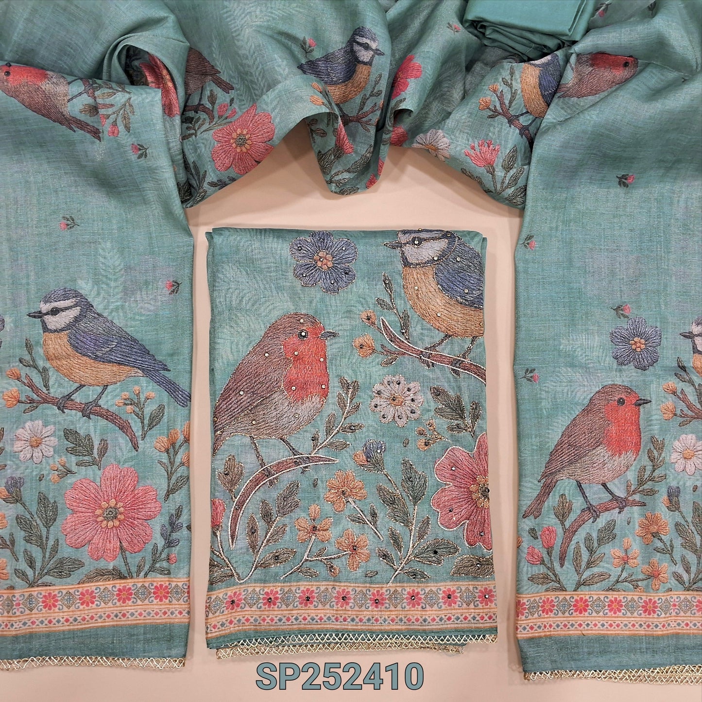 Blueish grey tissue silk cotton salwar material SP252410-Neidhal