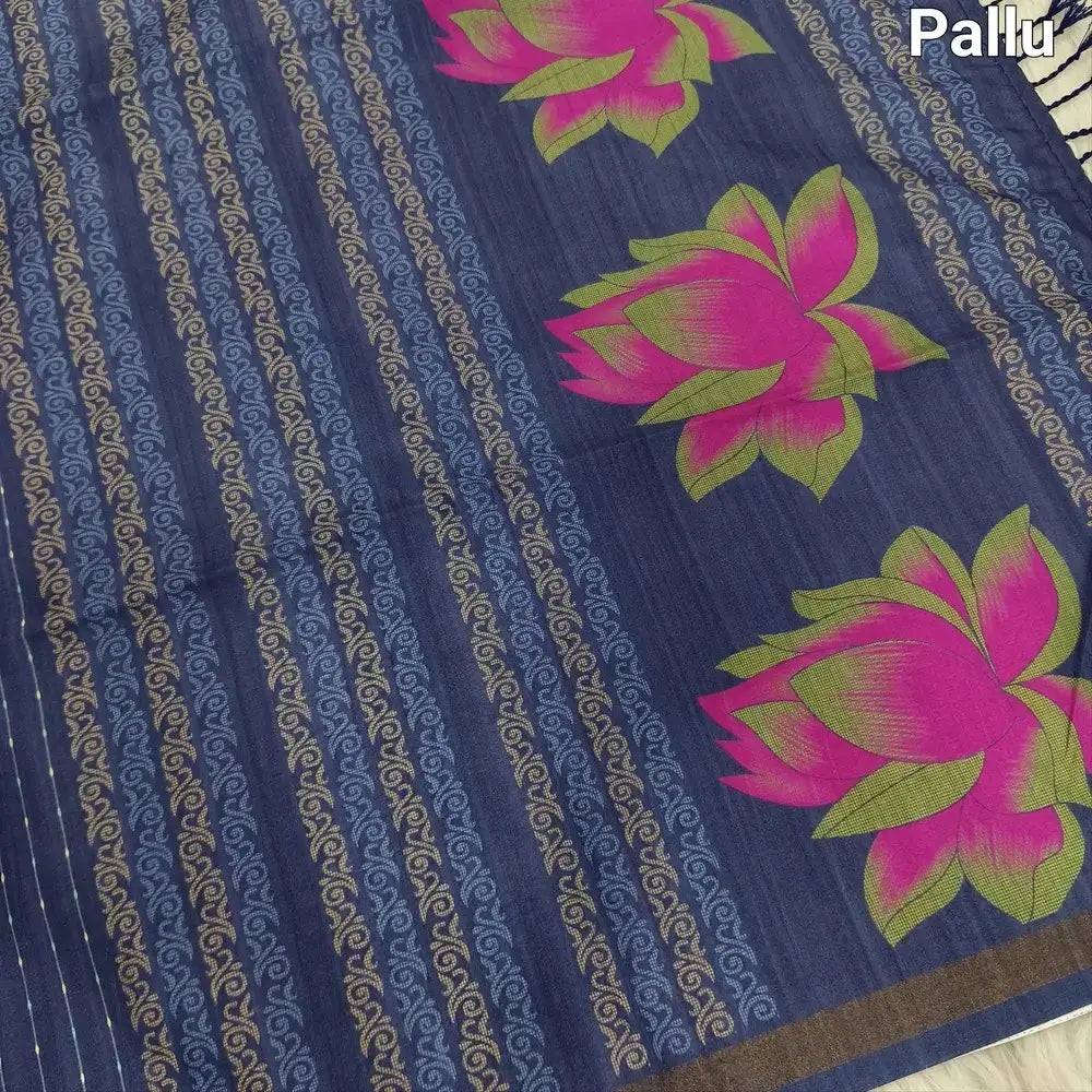 Bluish grey digital printed fancy chappa silk saree ns123-Neidhal