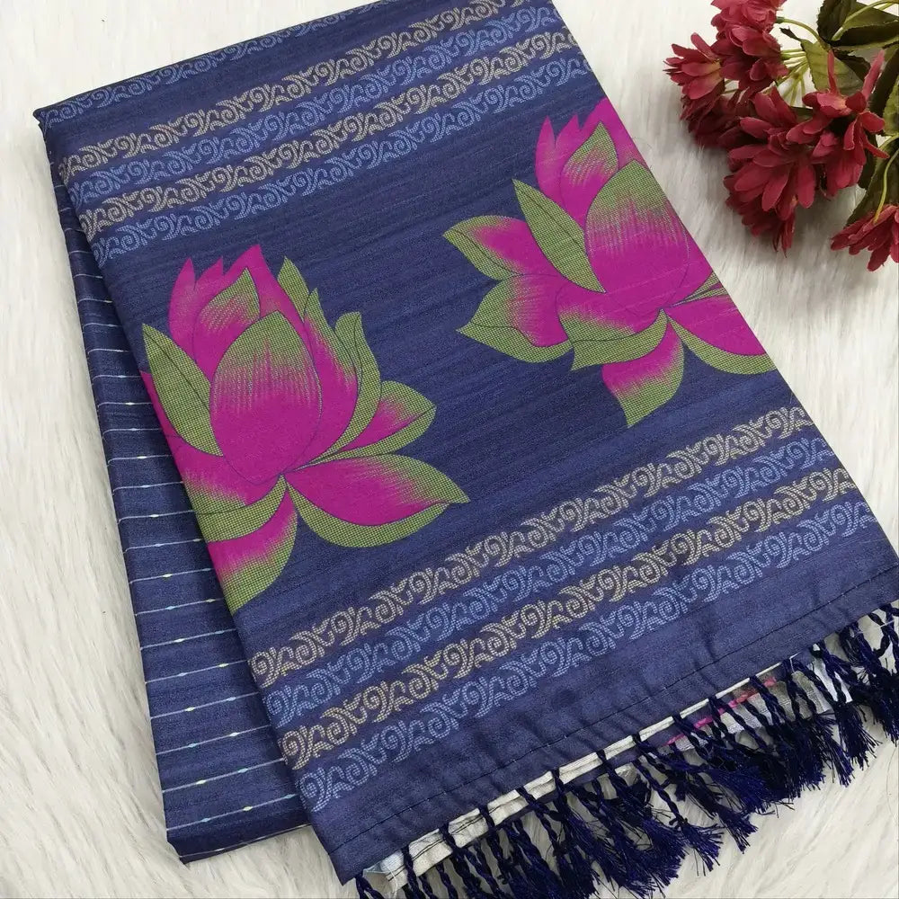 Bluish grey digital printed fancy chappa silk saree ns123-Neidhal