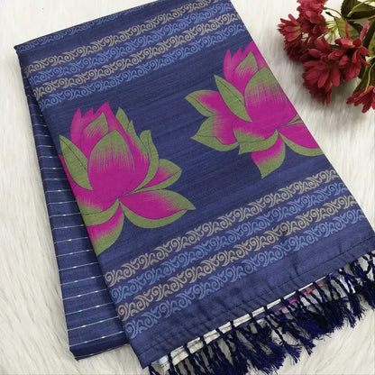 Bluish grey digital printed fancy chappa silk saree ns123-Neidhal