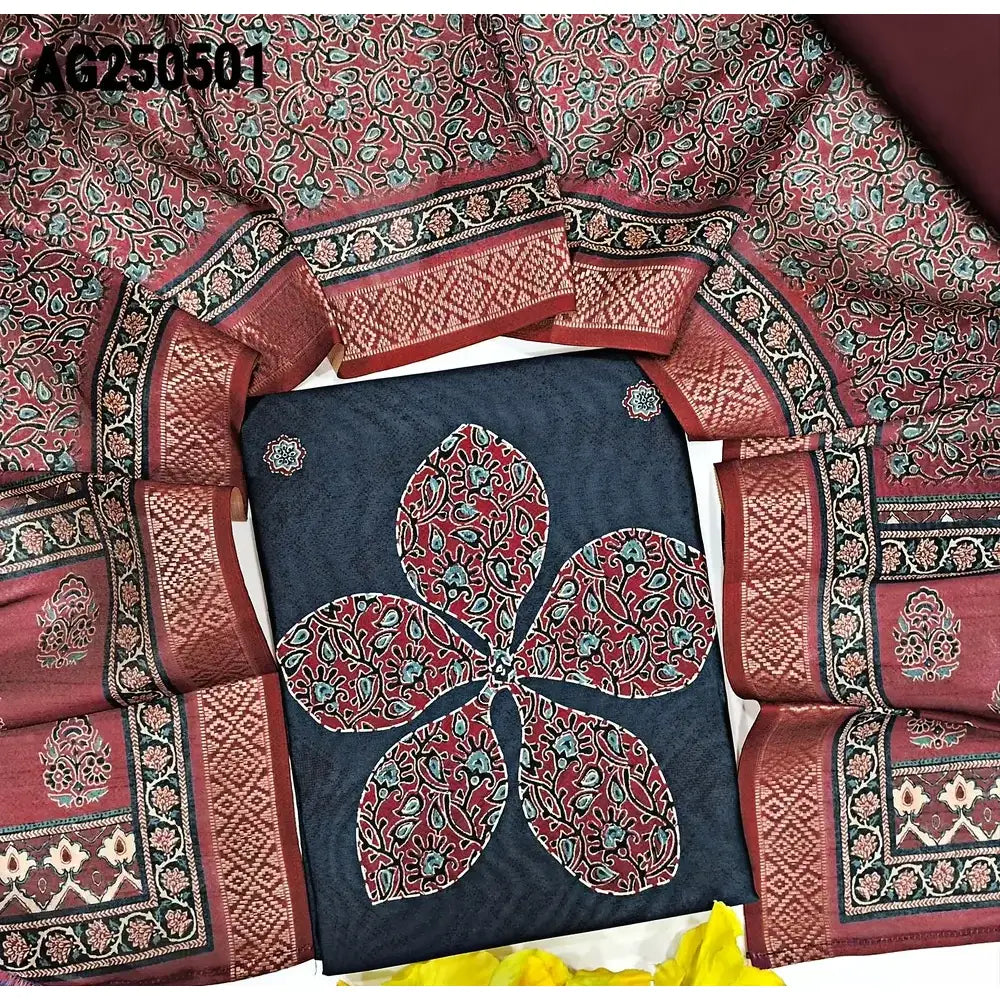 Bluish grey digital printed silk cotton salwar material ag250501-Neidhal