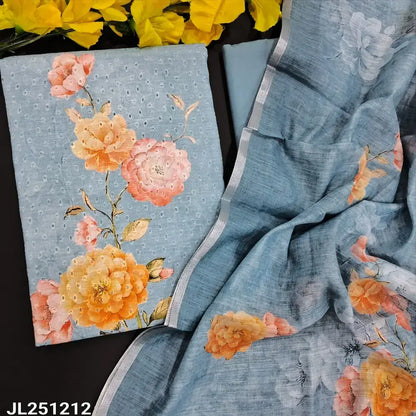 Bluish grey floral printed cotton salwar material jl251212-Neidhal