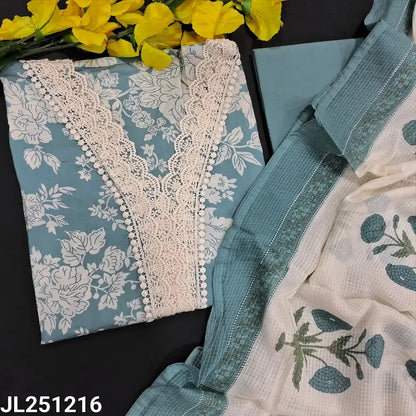 Bluish grey floral printed cotton semi stitched salwar material jl251216-Neidhal