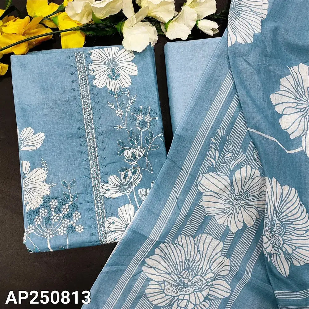 Bluish grey floral printed soft cotton salwar material ap250813-Neidhal