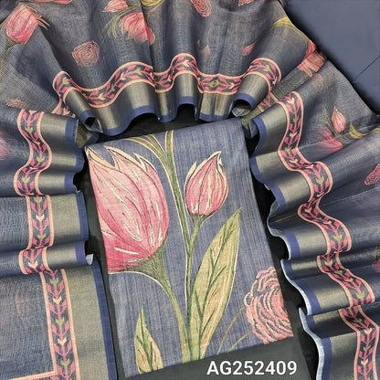 Bluish grey floral printed tissue silk cotton salwar material ag252409 Neidhal
