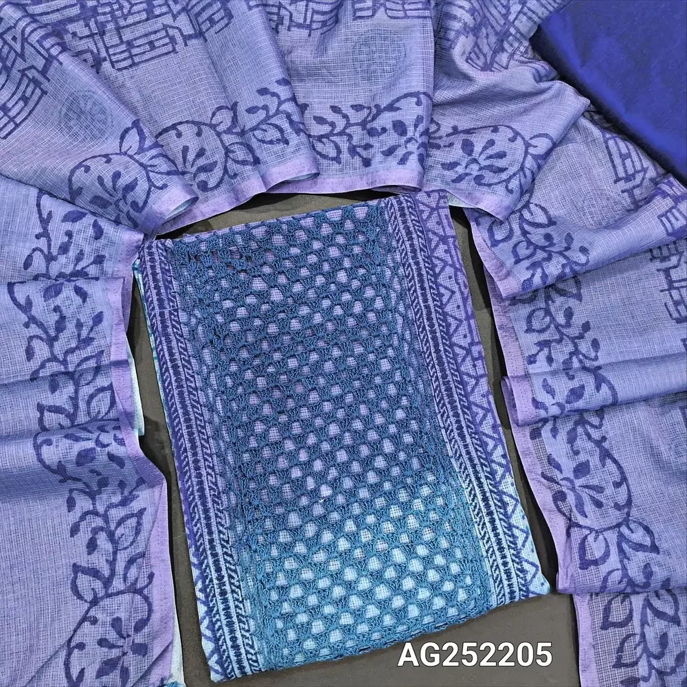 Bluish grey hand block printed premium super net salwar material ag252205 Neidhal