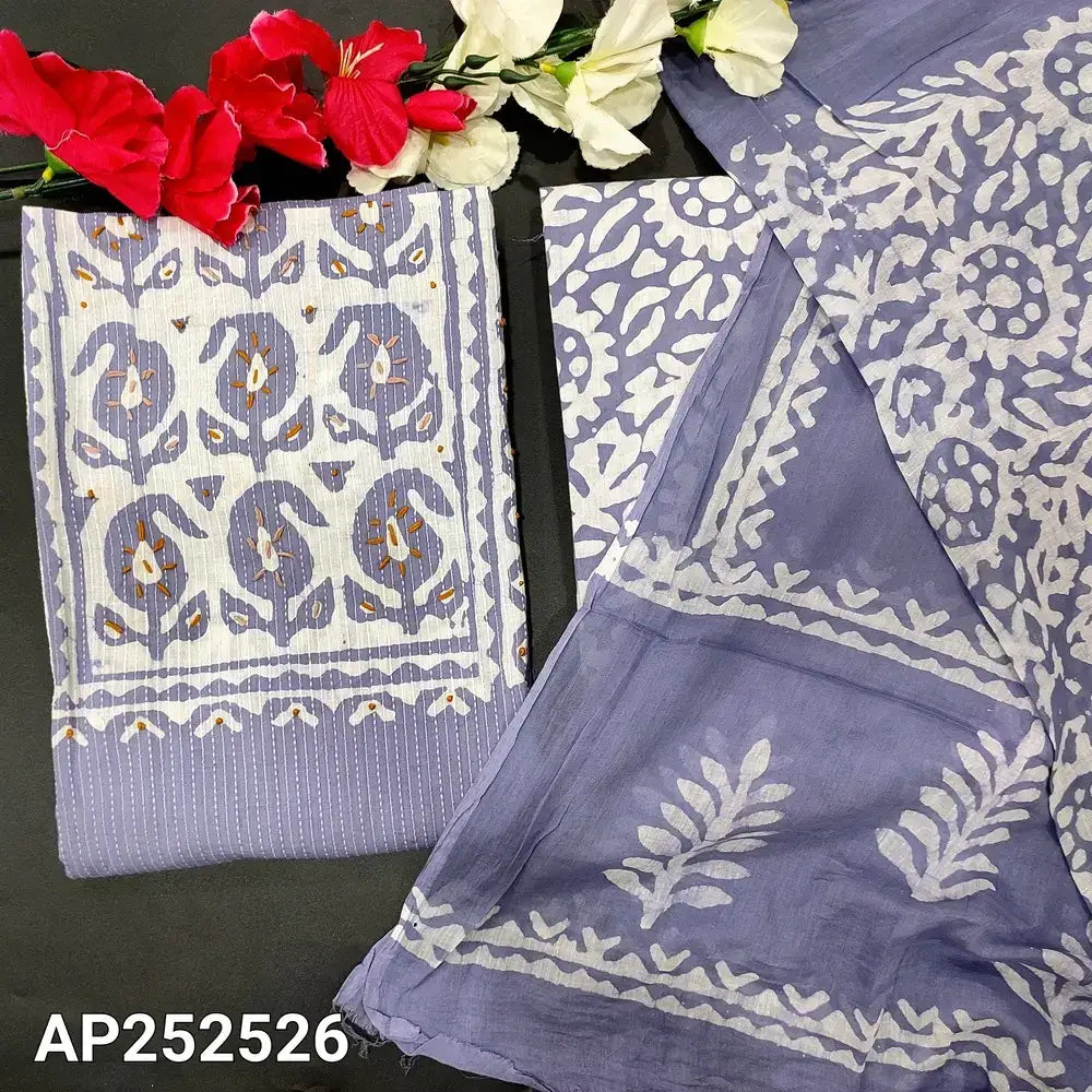 Bluish grey original wax batik soft kantha cotton salwar material ap252526-Neidhal