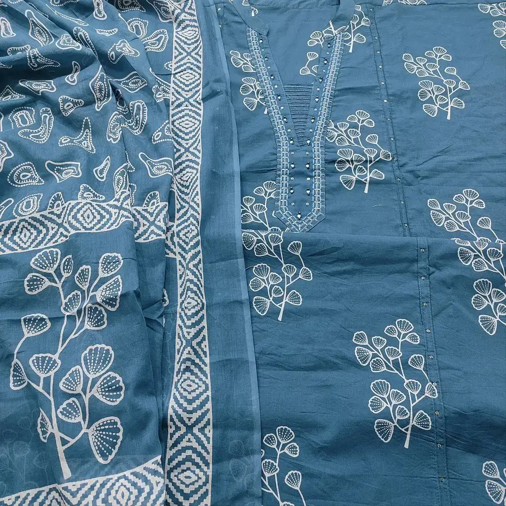 Bluish grey printed cotton salwar material ap250611-Neidhal