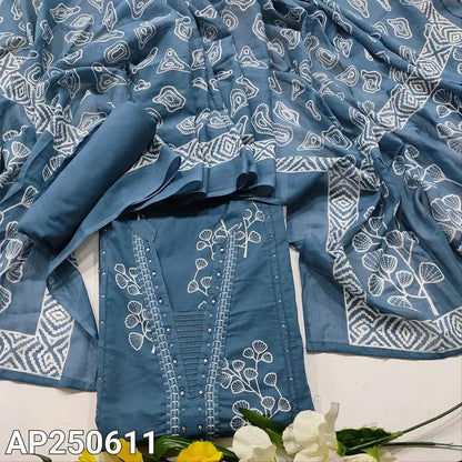 Bluish grey printed cotton salwar material ap250611-Neidhal