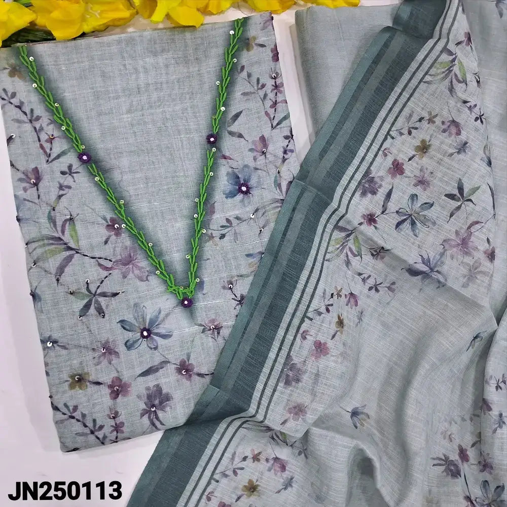 Bluish grey printed semi linen salwar material jn250113-Neidhal