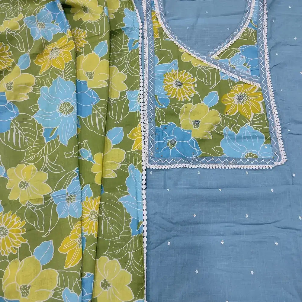 Bluish grey printed slub cotton salwar material ap252603-Neidhal