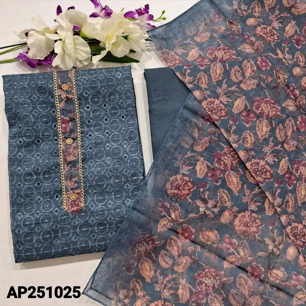 Bluish grey schiffli embroidered silk cotton salwar material ap251025-Neidhal